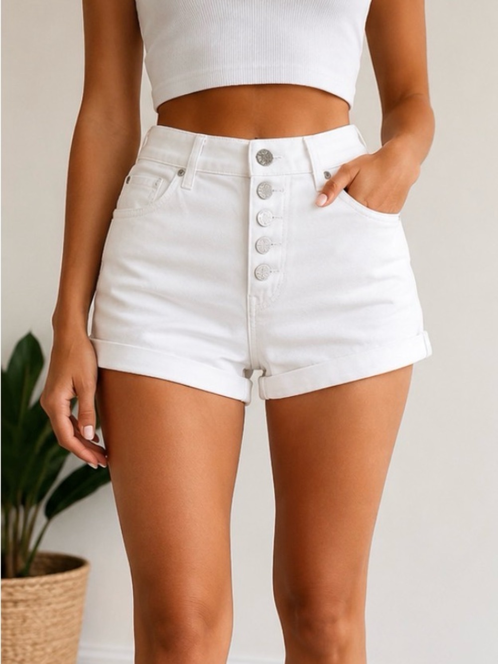Express White High-Rise Button-Fly Denim Shorts